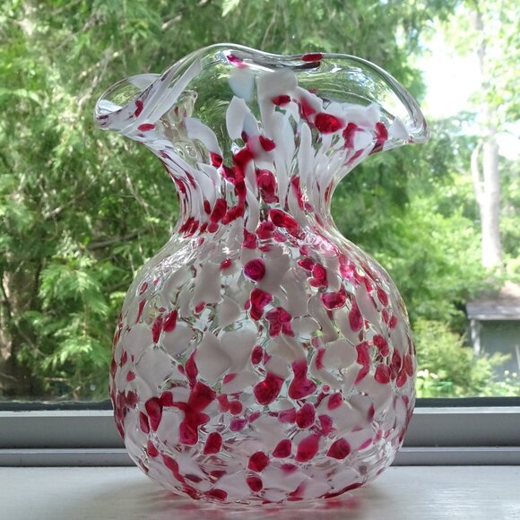 Vintage Chalet Cranberry Glass Splatter Vase - Picture 1 of 10